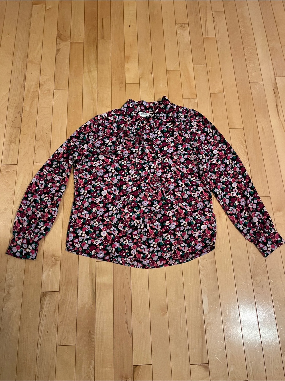 J Crew Floral Long-Sleeve Tie Shirt - Black & Pink